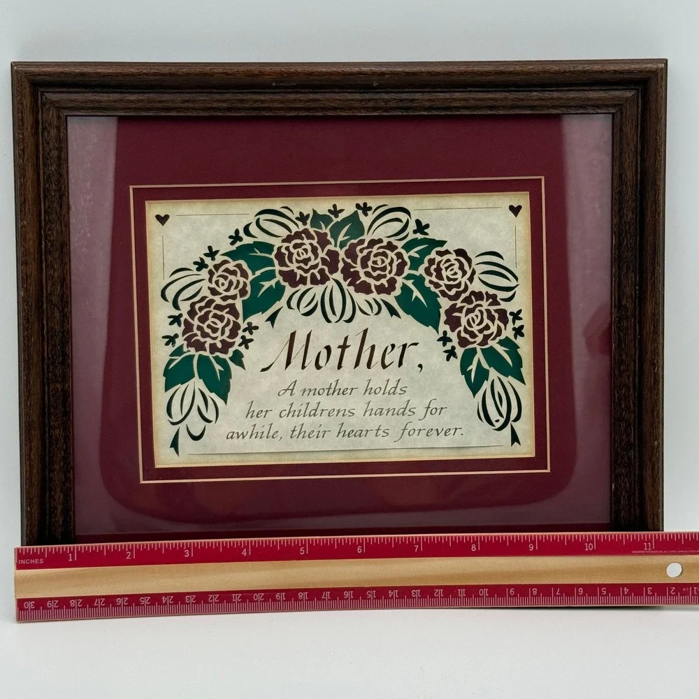 Mother Sentimental Framed Wall Art Floral Rose Quote Wood Frame 11x9 Burgundy